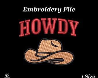 Howdy Cowboy Hat Machine Embroidery Design File for Hats and Beanie, Western Embroidery,Custom Embroidery Digitizing, Snapback & Dad Hat PES