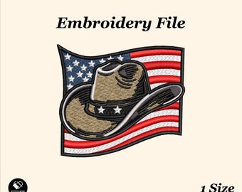 American Flag Cowboy Hat 4th July Embroidery Designs,  Patriotic Independence Embroidery, Custom Embroidery Digitizing, Custom Dad Hat PES
