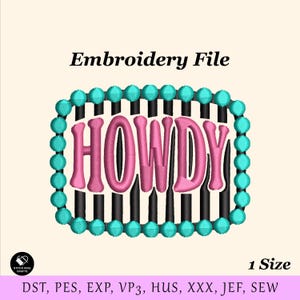 Howdy Machine Embroidery Design File for Hats and Beanie, Western Embroidery, Custom Embroidery Digitizing, Snapback & Dad Hat PES Files