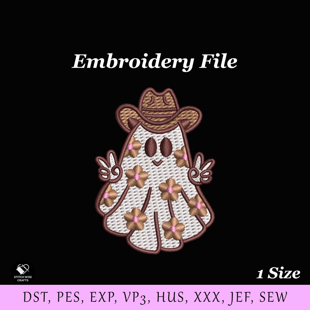 Cute Ghost Machine Embroidery Design File for Hats & Beanies, Halloween ...