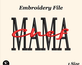 Mama Chef Machine Embroidery Design File for Hats and Beanies, Trendy Embroidery Files, Custom Hat Embroidery, Custom Embroidered PES Files