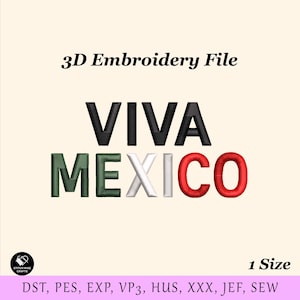 Viva Mexico 3D Puff Machine Embroidery Design File for Hats, Trendy Embroidery Files, Custom Hat Embroidery, Custom Embroidered PES Files
