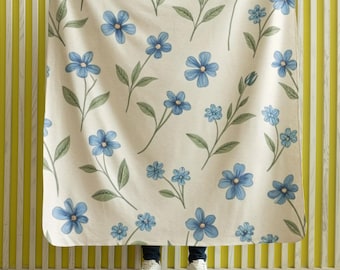 Blue Floral Velveteen Throw Blanket | Cottagecore Farmhouse Decor