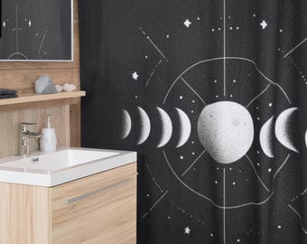 Moon Phases Shower Curtain | Celestial Lunar Bathroom Decor