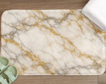Alfombrilla de baño de mármol con vetas doradas / Alfombra de baño neutra
