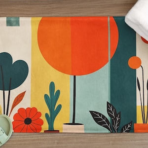 Bohemian Floral Bath Mat: Memory Foam Microfiber, Modern Art