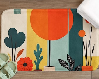 Tapete de Banho Floral Boho: Microfibra com Espuma Viscoelástica, Arte Moderna