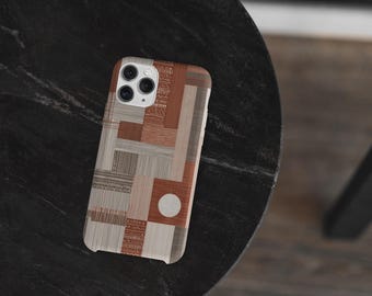 Funda resistente para teléfono con diseño de patchwork geométrico en tonos tierra abstractos