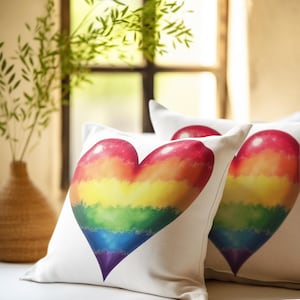 Rainbow Heart Square Pillow, LGBTQ+ Decor, Pride Gift, Colorful Home Accessories, Cozy Living Room Pillow, Unique Love Gift