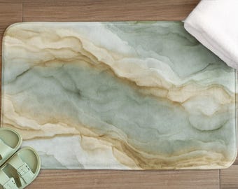 Sage Green Marble Bath Mat | Soft Memory Foam Bathroom Rug