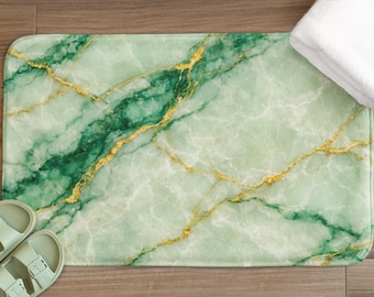 Spring Marble Pattern Bath Mat | Green Gold Memory Foam