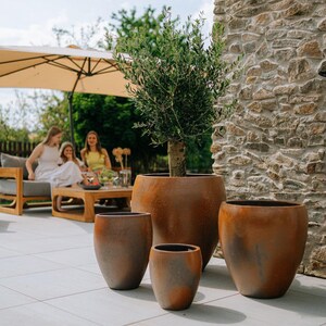 Extra Large Glazed Ceramic Planter LAFONTAINE in Antique Rust, 68 x 68 cm (27 x 27 in), Frost-Resistant Flower Pot with Drainage Hole