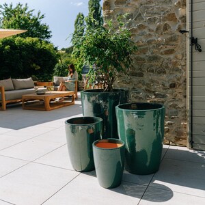 Large Glazed Ceramic Planter MAZARIN in Jade, 45 x 58 cm (18 x 23 in), Frost-Resistant Flower Pot with Drainage Hole