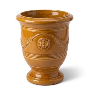 Großer Pflanzkübel Keramik RICHELIEU Honiggelb, Ø46 x H56 cm, frostfest - glasiert, mit Abflussloch | Terrasse, Balkon, Garten