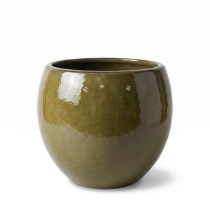 Pflanzkübel Keramik MOZART Olivgrün, Ø43 x H35 cm, frostfest - glasiert, mit Abflussloch | Terrasse, Balkon, Garten