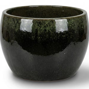 Großer Pflanzkübel Keramik ROMULUS Schwarz-Grün, Ø55 x H38 cm, frostfest - glasiert, mit Abflussloch | Terrasse, Balkon, Garten