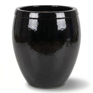 Pot de fleurs XXL en céramique ATLAS Noir, Ø75 x H78 cm, résistant au gel - émaillé, avec trou de drainage | Terrasse, balcon, jardin