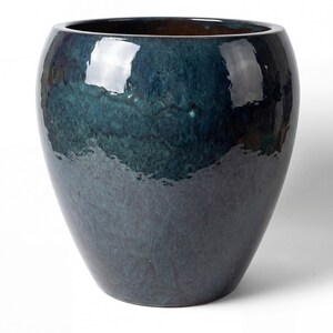 Extra Large Glazed Ceramic Planter LAFONTAINE in Sapphire Blue, 68 x 68 cm (27 x 27 in), Frost-Resistant Flower Pot with Drainage Hole