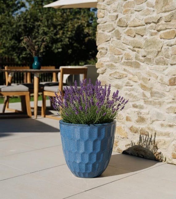 Pflanzkübel Keramik DAUDET Antikblau, Ø41 x H55 cm, frostfest - glasiert, mit Abflussloch | Terrasse, Balkon, Garten