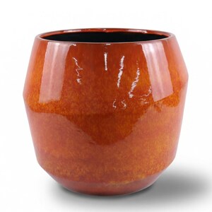 Large Glazed Ceramic Planter MONACO in Orange, 51 x 44 cm (20 x 17 in) Flower Pot with Drainage Hole | Patio, Balcony, Garden