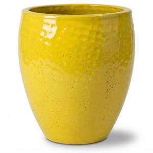 Großer Pflanzkübel Keramik POSEIDON Gelb, Ø50 x H68 cm, frostfest - glasiert, mit Abflussloch | Terrasse, Balkon, Garten