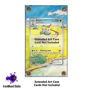 May include: Clear acrylic extended art case for a trading card. The case has four gold-colored corner screws. The card inside features a Grotle Pokémon with a landscape background. The text "Extended Art Case Card Not Included" is visible.
