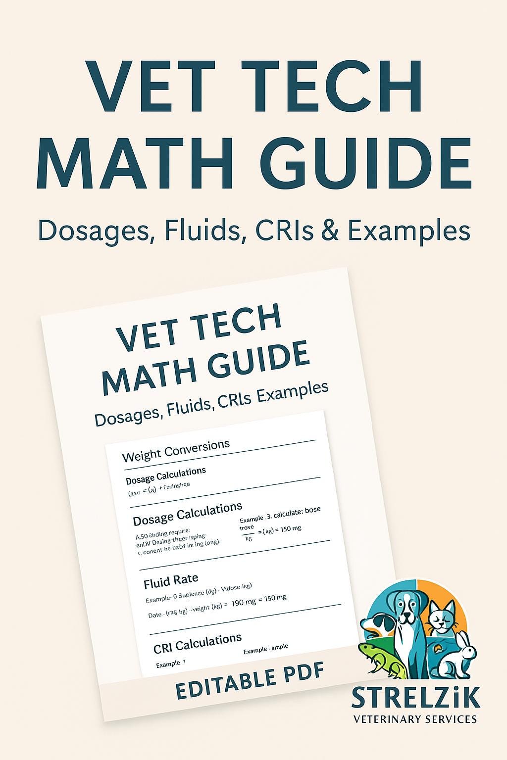 Veterinary Math Practice Problems Vet Tech Math Guide – Editable PDF | Dosage, Fluids, Cris & Step-by ...