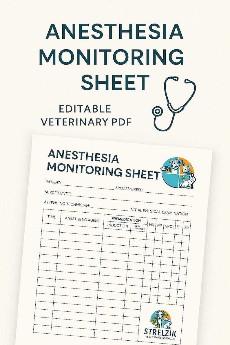 Vet Anestheisa Monitoring Sheet - Printable Veterinary Clinic PDF - Etsy