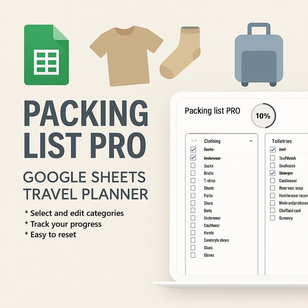 Editable Travel Packing List | Google Sheets Template (digital ...