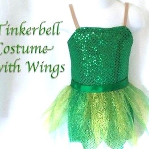 5/6/6x Tinkerbell-inspired Fairy Costume Green sparkle with Leaf Skirt and Fairy Wings - FREE shipping