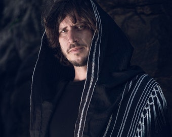 Black Ombre Fringe Hood- Shaman Ceremony Clothing- Tulum Ibiza Costume Festival Hood