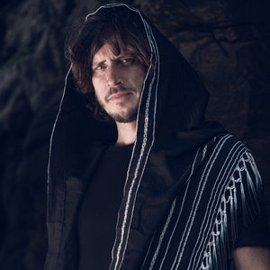 Black Ombre Fringe Hood- Shaman Ceremony Clothing- Tulum Ibiza Costume Festival Hood