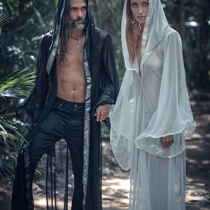 Luminous Oracle Kimono (black & Silver) Mesh Festival Kimono Robe With ...