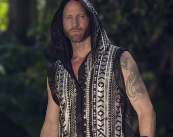 Tribal Warrior Sequin Vest| Sequin Festival Outfit  (Black/Champagne) Unisex