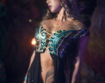 Yemanja Sequin Fringe Top | Turquoise Tribal Mermaid Festival Lingerie Outfit