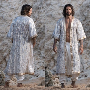 Radiance Sequin Kimono (White/Gold) - Men&#39;s Festival Costume Women&#39;s Party Kimono