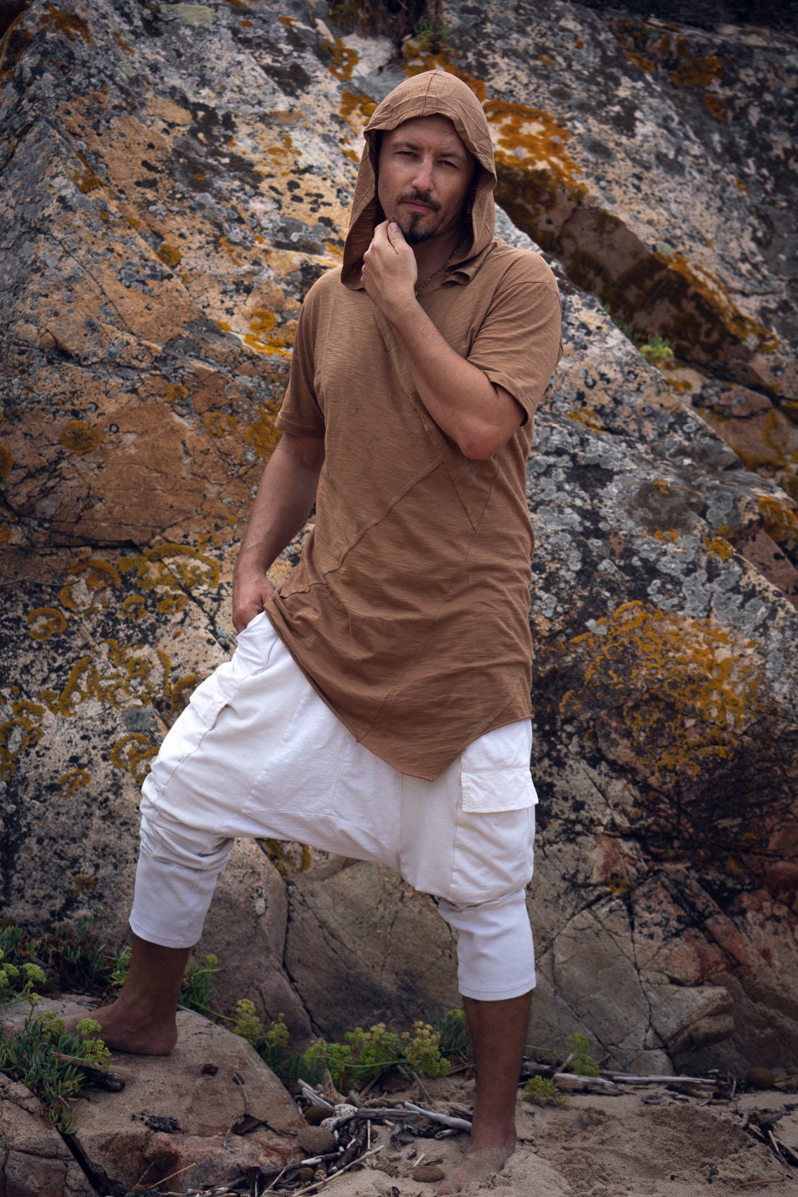 その他 SALSATION Drop Crotch Pants Sand L SIZE DROP-CROTCH GEOCUT KNIT CALVES PANEL SAROUEL PANTS / SAND KHAKI