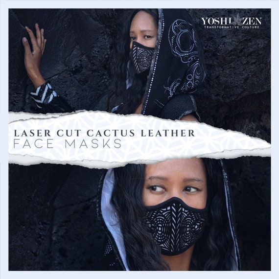 Tribal Warrior Cactus Leather Face Mask with Filter|  Post-Apocalyptic Laser Cut Wearable Art | Tribal Sacred Geometry | Eco- Luxury