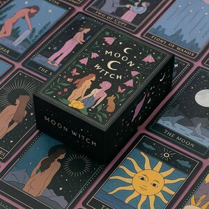 Baraja de Tarot de la Bruja Lunar (78 cartas), cartas de oráculo - Astrología Celestial Negra, Juego de Cartas de Adivinación de Magia Estelar, Valeria Cósmica, baraja de la Bruja Lunar