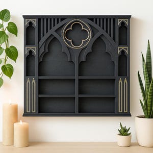 Gothic Black Shelf, Rack Crystal Shelves, Crystal Display, Witchy Boho Spiritual Altar Decor & Essential Oil Storage, Crescent shelf rack