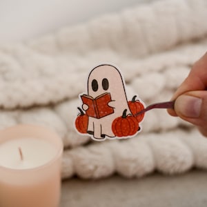 Halloween Reading Ghost Sticker: Glitter Vinyl for laptop, kindle, phone and more