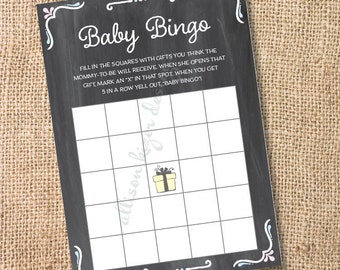 Chalkboard Printable Baby or Bridal Bingo Game - Chalkboard Baby Shower Game Bridal Shower Game Baby Boy Baby Girl Twins - INSTANT DOWLOAD