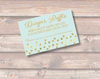 Mint and Gold Sparkle Baby Shower Diaper Raffle Tickets Aqua Gold Foil Confetti Baby Boy Twins Gender Neutral - INSTANT DOWNLOAD