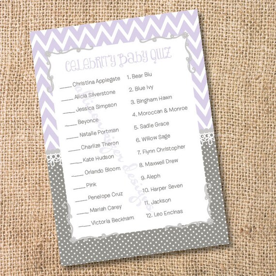 Purple Baby Shower Game Printable Lavender and Gray Chevron | Etsy