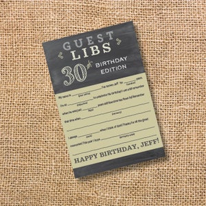 Birthday Mad Libs Custom Chalkboard Masculine Gender Neutral Personalized 30th Birthday 40th Bday 50th Party 60th 70th 80th 90th Adult Man&#39;s