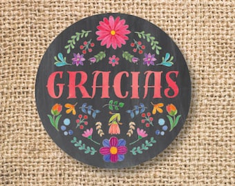 Fiesta Floral Favor Tags Gracias Watercolor Mexican Fiesta Baby Shower Printable Otomi Thank You Tags Birthday Favors INSTANT DOWNLOAD