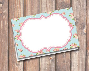 English Garden Floral Printable Food Tags or Placecards 3.5 x 2.25" Tent-Style - INSTANT DOWNLOAD
