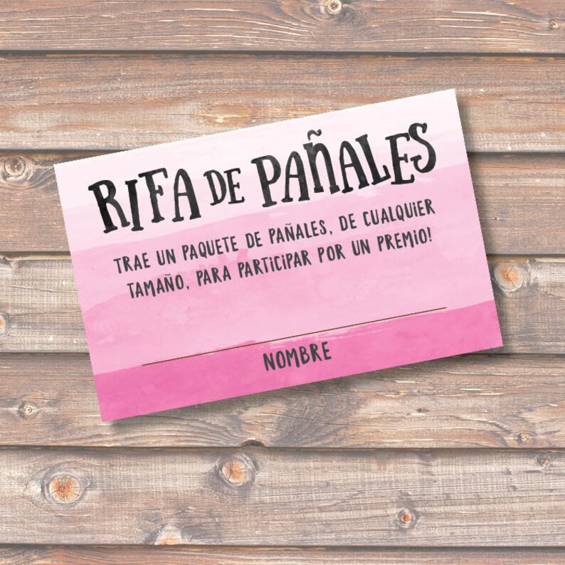 Diaper Raffle Spanish Rosado Rifa De Pañales Tarjetas Baby Shower Niña