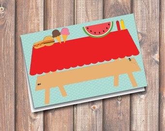 Picnic Place Cards Cute Picnic Table Printable Food Tags or Placecards 3.5 x 2.25" Tent-Style - INSTANT DOWNLOAD