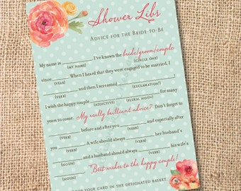 Watercolor Spring Floral Printable Bridal Shower Mad Libs Advice for the Bride-to-Be - INSTANT DOWNLOAD